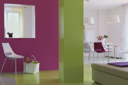 interior of a Modern Living Room with Colored Walls